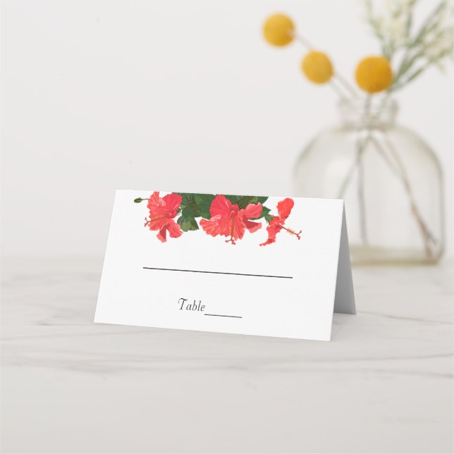 Bright Red Hibiscus Folded Place Card (Front)