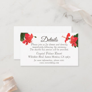 Bright Red Hibiscus Wedding details Enclosure card