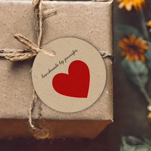 Bright Red I love Heart Handmade By Name Custom Favour Tags