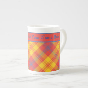 Bright Red Jaune et bleu Plaid Bone Chine Mug