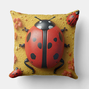 Bright Red Ladybugs Resting Throw Pillow
