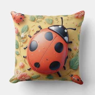 Bright Red Ladybugs Resting Throw Pillow