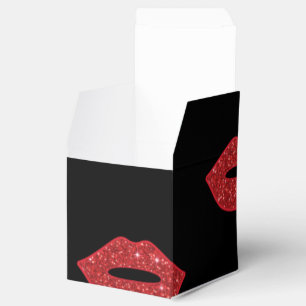 Bright Red Lips Glitter Kisses Elegant Feminine Favor Box