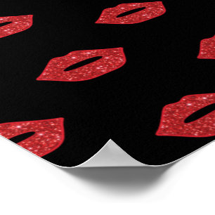 Bright Red Lips Glitter Kisses Elegant Feminine Poster