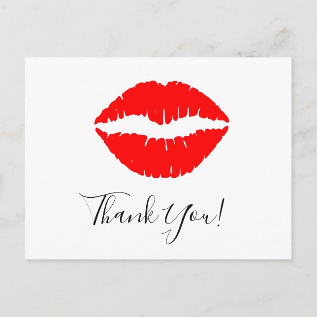 Bright Red Lipstick Kiss Thank You Postcard (Front)