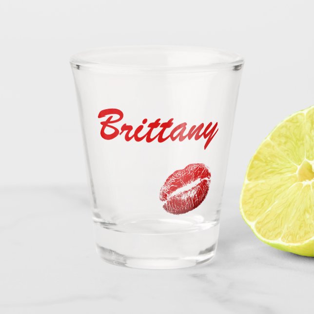Bright Red Lipstick Print Shot Glass (Front)