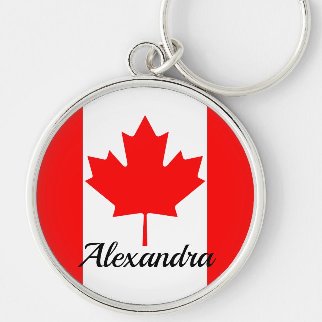 Bright Red Maple Leaf Canada Flag Name Keychain (Front)