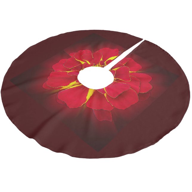 bright red marigold brushed polyester tree skirt (Angled)