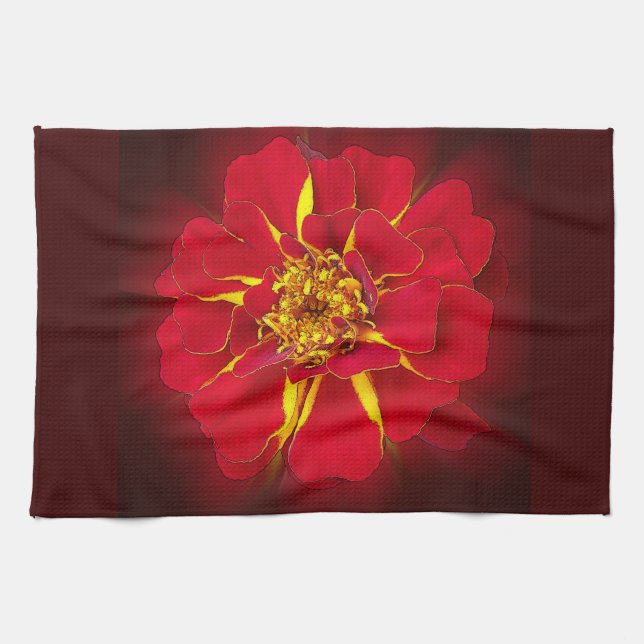 bright red marigold kitchen towel (Horizontal)