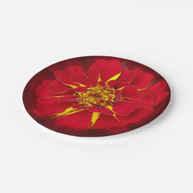 bright red marigold paper plate (Angled)