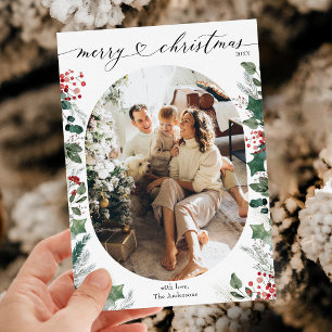 Bright Red Merry Christmas 1 Photo Holiday Card