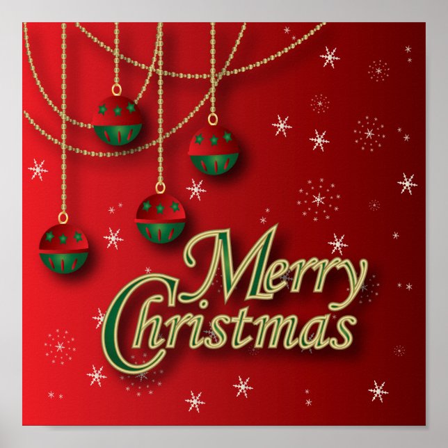 Bright Red Merry Christmas Poster (Front)