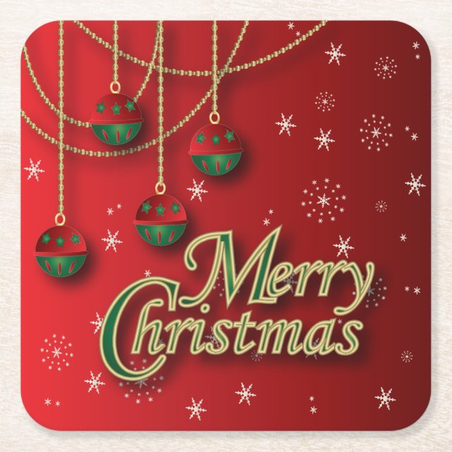 Bright Red Merry Christmas Square Paper Coaster (Front)