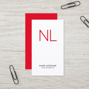 Bright Red Monogram Minimalistic White Vertical Business Card