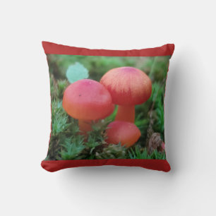Bright Red Mushrooms on Forest Floor Throw Pillow