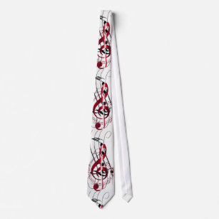 Bright Red Musical Symbol on Swirl of Music Notes Tie