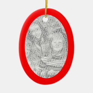 Bright Red Oval Shape Border Photo Ceramic Ornament