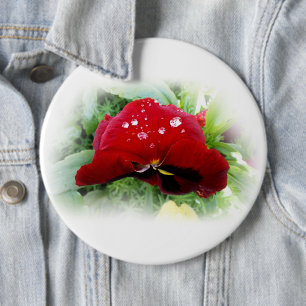 Bright red pansy 6 inch round button