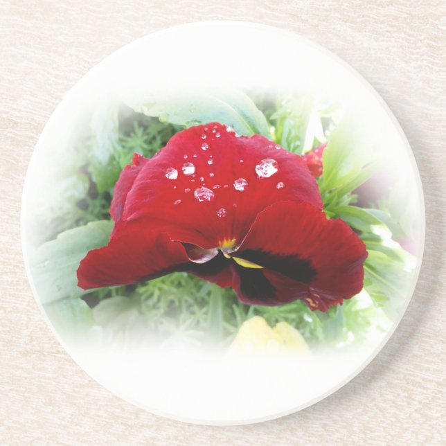 Bright red pansy coaster (Front)