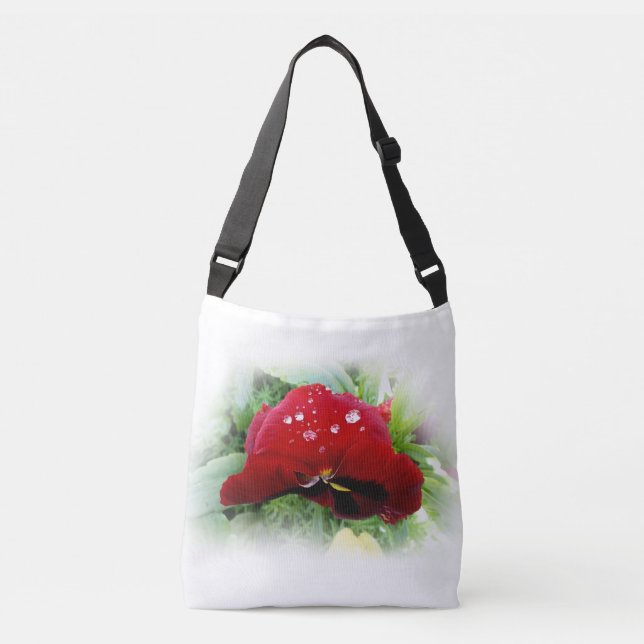 Bright red pansy crossbody bag (Front)