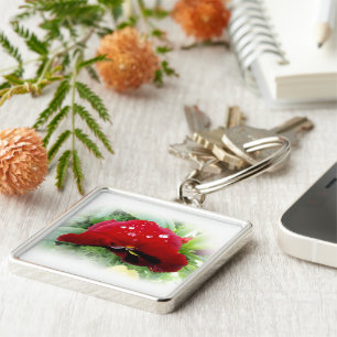 Bright red pansy keychain