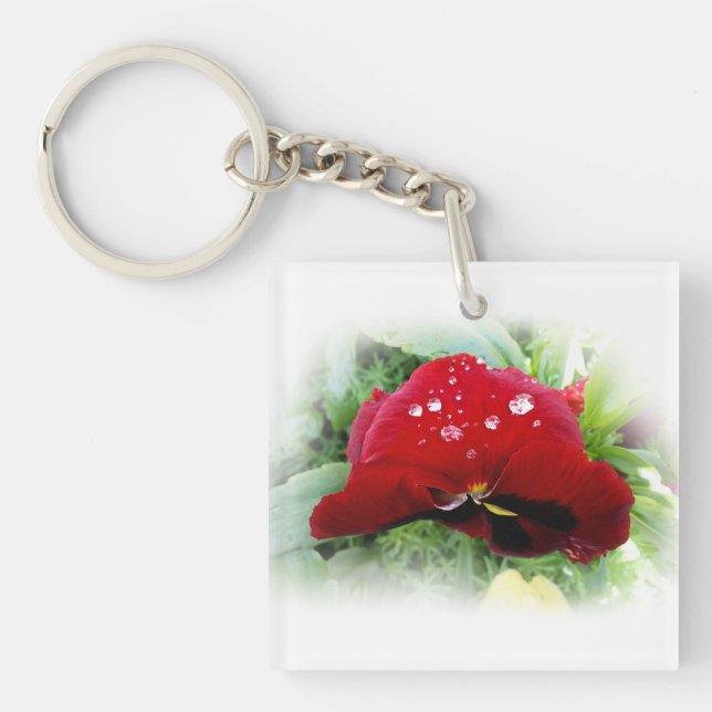 Bright red pansy keychain (Front)