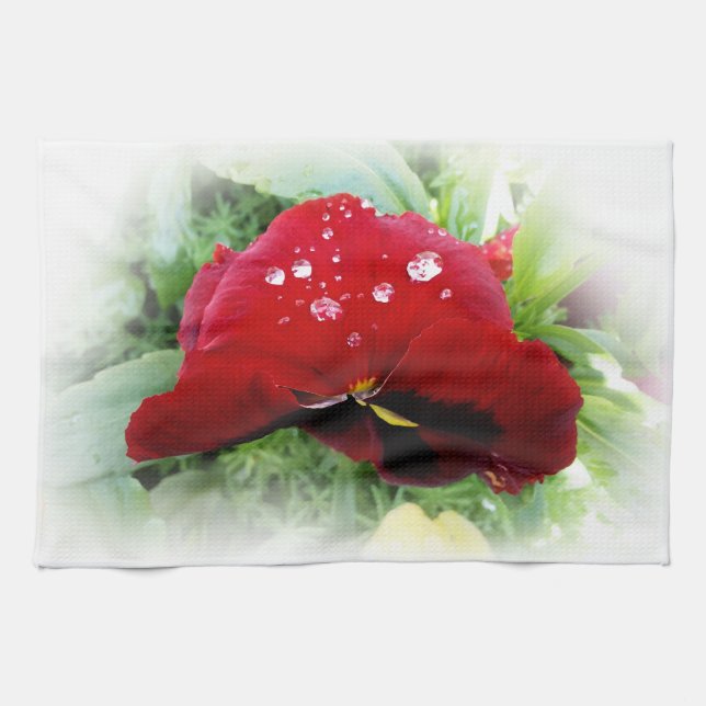 Bright red pansy kitchen towel (Horizontal)