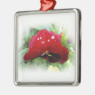 Bright red pansy metal ornament