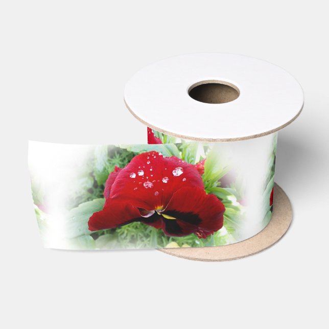 Bright red pansy satin ribbon (Spool)
