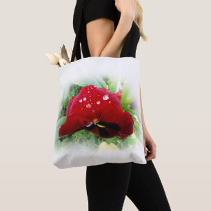 Bright red pansy tote bag