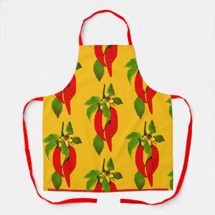 Bright Red Peppers Green Leaves on the Vine  Apron