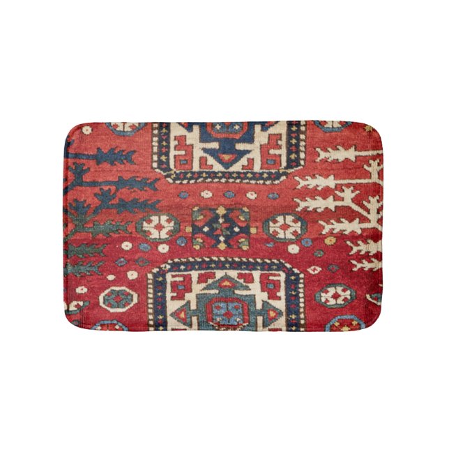 Bright Red Persian Geometric Shapes  Bath Mat (Front)