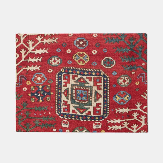 Bright Red Persian II Geometric Shapes  Doormat (Front)