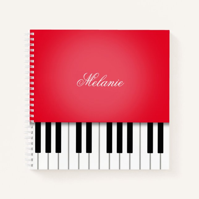 Bright Red Piano Music Keyboard Personalized Notebook (Front)