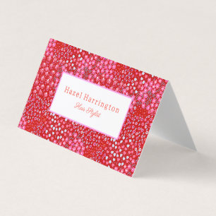 Bright Red Pink Floral Business Card Hair Stylist
