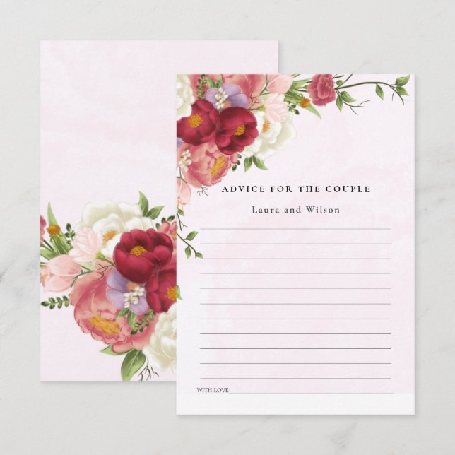Bright Red Pink white Flower Wedding Shower Advice Enclosure Card (Front/Back)