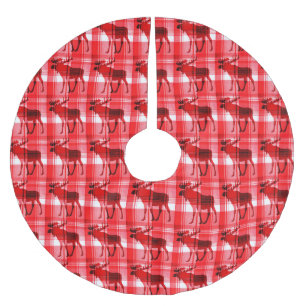 Bright red plaid moose rustic tree skirt
