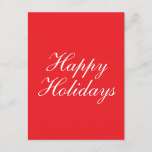 Bright Red Plain Elegant Happy Holidays Card