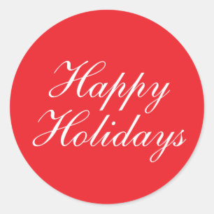 Bright Red Plain Elegant Happy Holidays Message Classic Round Sticker
