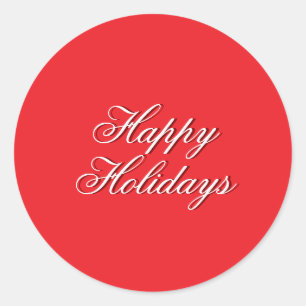 Bright Red Plain Elegant Happy Holidays Message Classic Round Sticker