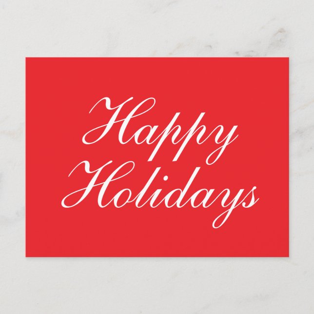 Bright Red Plain Elegant Happy Holidays Message Holiday Postcard (Front)