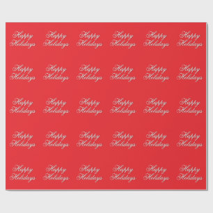 Bright Red Plain Elegant Happy Holidays Message Wrapping Paper