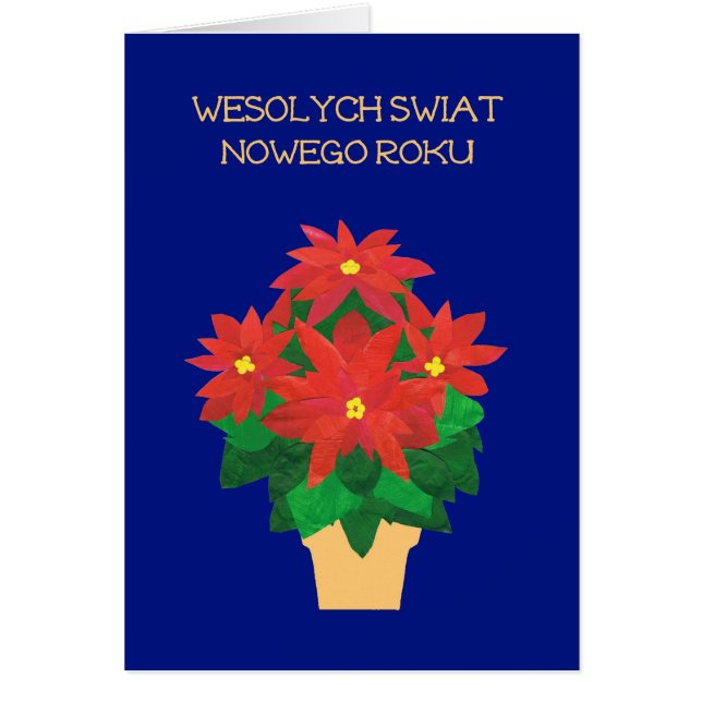 Bright Red Poinsettias Polonais Salutation en lang (Devant)
