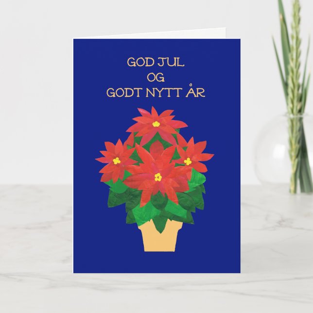 Bright Red Poinsettias Swedish Christmas Greeting Holiday Card (Front)