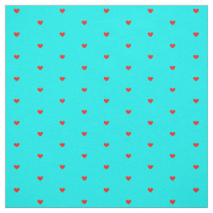 Bright Red Polka Hearts on Turquoise Blue Fabric