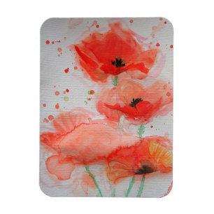 Bright Red Poppies Watercolour Birthday Floral Magnet