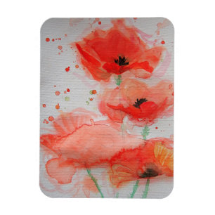 Bright Red Poppies Watercolour Flat Birthday Card Magnet
