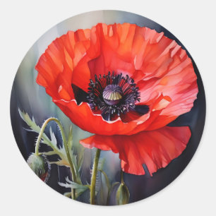 Bright Red Poppy with Dark Centre Classic Round Sticker
