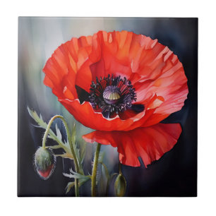Bright Red Poppy with Dark Centre Tile