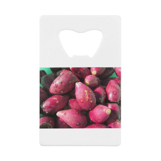 Bright Red Prickly Pear Cactus Fruit Credit Card Bottle Opener (Front)